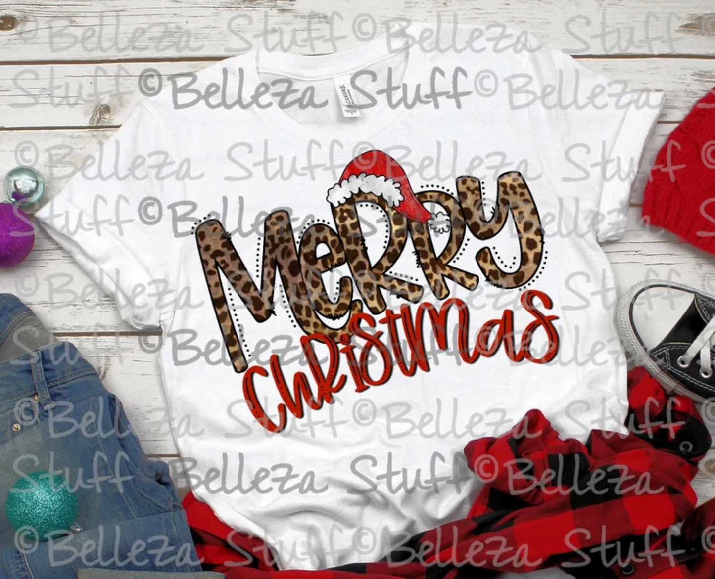 Merry Christmas leopard red black plaid trees DTF TRANSFER PRINT TO ORDER 638