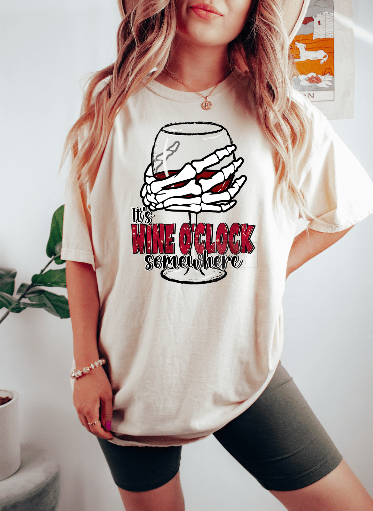 It's Wine O'Clock somewhere skull hands glass size ADULT DTF TRANSFERPRINT TO ORDER - Do it yourself Transfers