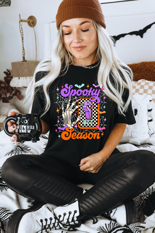 SPOOKY SEASON lights on off skull hands  ADULT  DTF TRANSFERPRINT TO ORDER