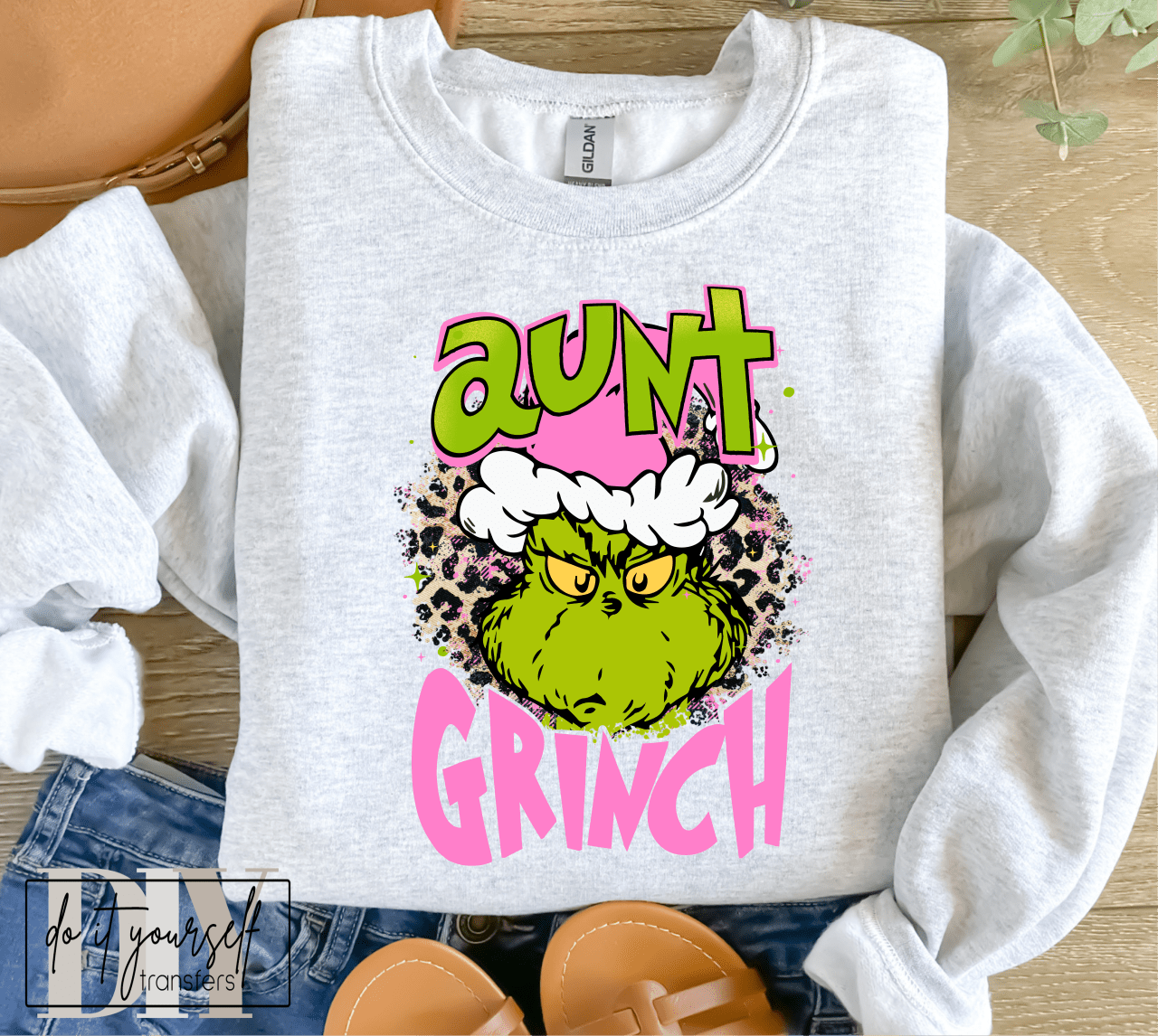 AUNT Grinch pink leopard Christmas ADULT DTF TRANSFERPRINT TO ORDER - Do it yourself Transfers