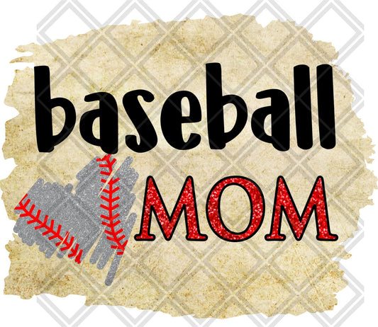 Baseball Mom Silver Glitter Heart Red And Black DTF TRANSFERPRINT TO ORDER - Do it yourself Transfers