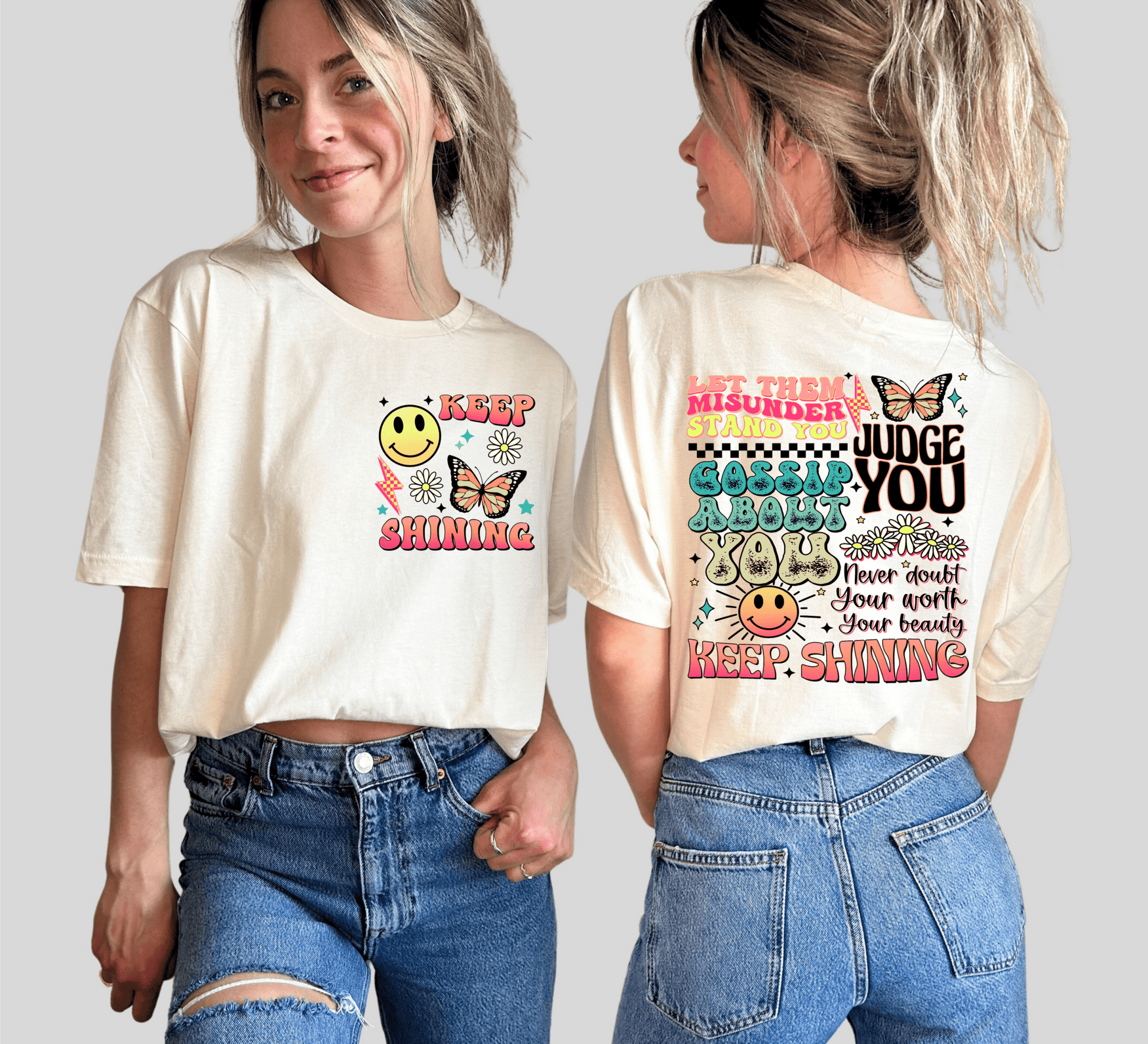 Let them misunderstand you gossip about you judge you never dount your worth keep shining ADULT FRONT BACK DTF TRANSFERPRINT TO ORDER - Do it yourself Transfers