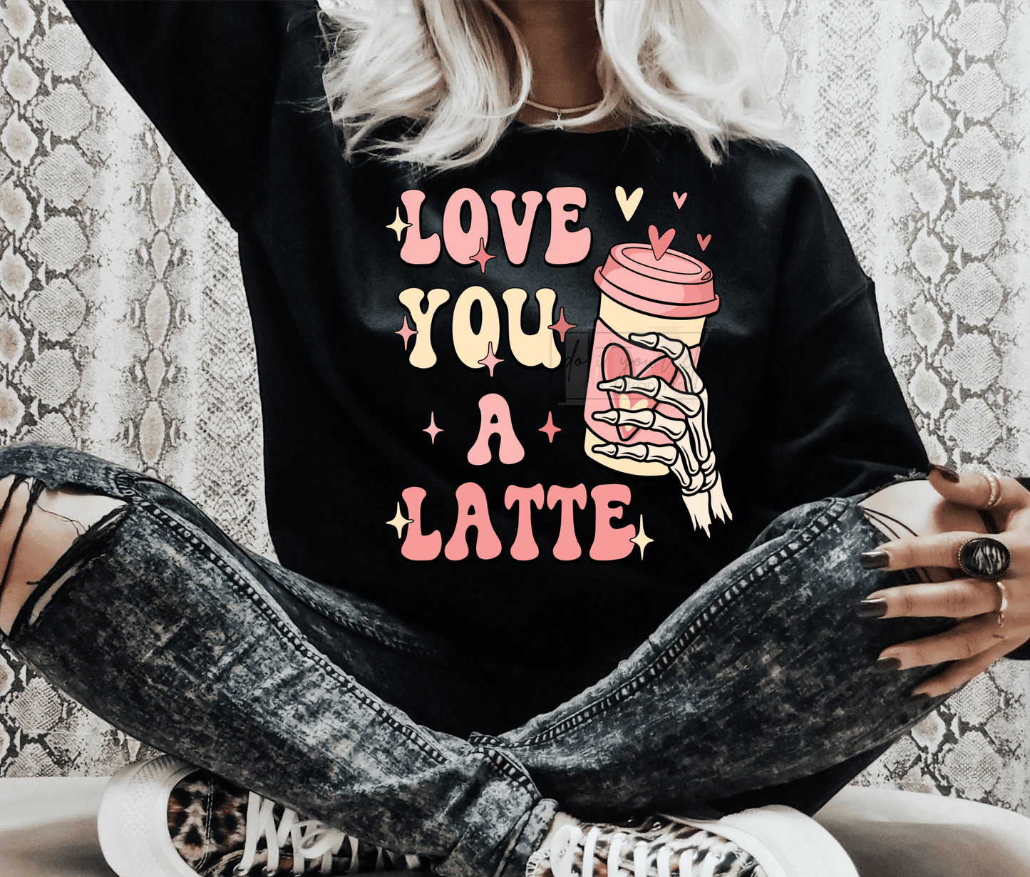 Love you a Latte coffee cup heart pink cream Valentine's Day size ADULT DTF TRANSFERPRINT TO ORDER - Do it yourself Transfers