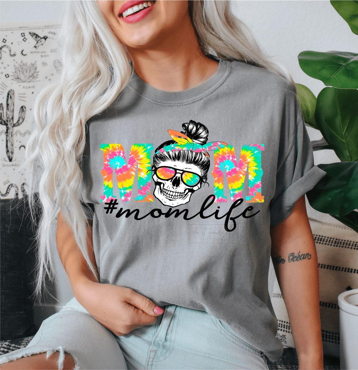 #momlife Skull tie dye mom life DTF TRANSFERPRINT TO ORDER DTF TRANSFERPRINT TO ORDER - Do it yourself Transfers