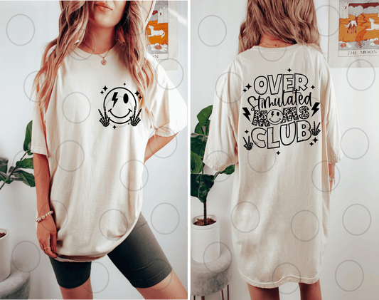 Over stimulated MOMS CLUB smiley face LEOPARD SINGLE COLOR BLACK SCREEN PRINT TRANSFER ADULT BACK 10. FRONT DTF TRANSFERPRINT TO ORDER - Do it yourself Transfers