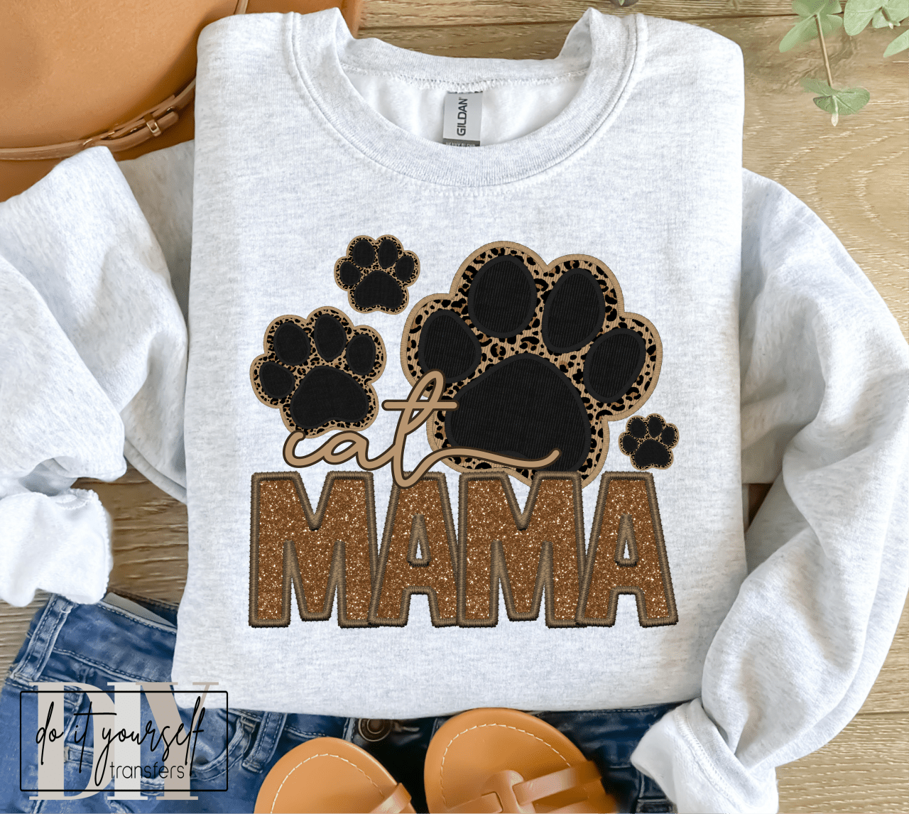 RTS Cat MAMA paw print tan brown MATTE BREATHABLE CLEAR FILM SCREEN PRINT TRANSFER ADULT 9X12 - Do it yourself Transfers