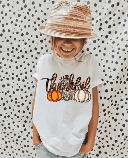 Thankful Pumpkin cream leopard orange Thanksgiving size KIDS 5.4X9 DTF TRANSFERPRINT TO ORDER - Do it yourself Transfers