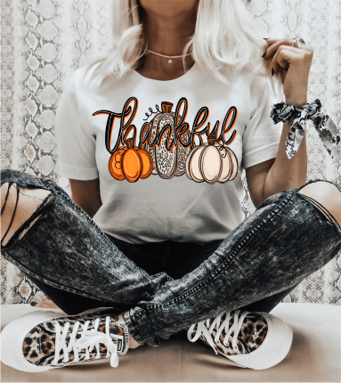 Thankful Pumpkins Orange Leopard Cream Fall Thanksgiving ADULT DTF TRANSFERPRINT TO ORDER - Do it yourself Transfers