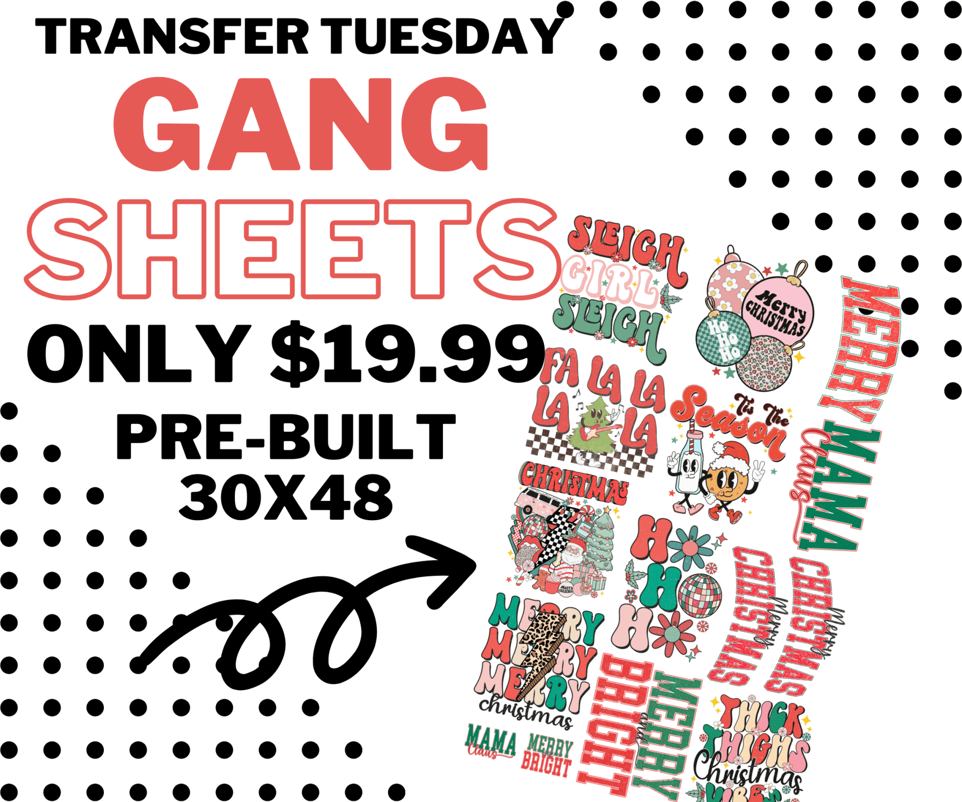 TRANSFER TUESDAY STARTS SHIPPING NOV 25TH PRE - BUILT GANG SHEETS - Do it yourself Transfers