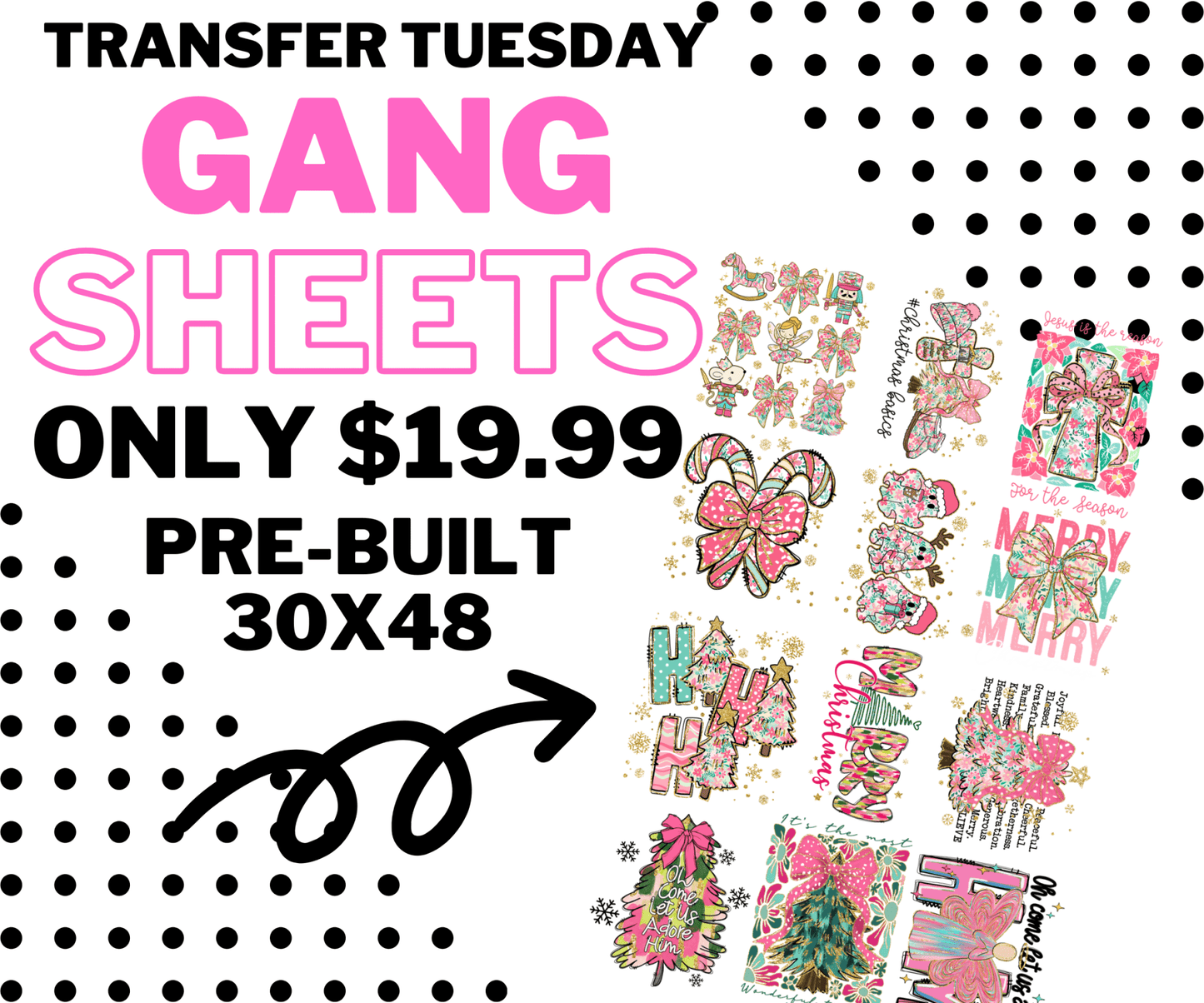 TRANSFER TUESDAY STARTS SHIPPING NOV 25TH PRE - BUILT GANG SHEETS - Do it yourself Transfers