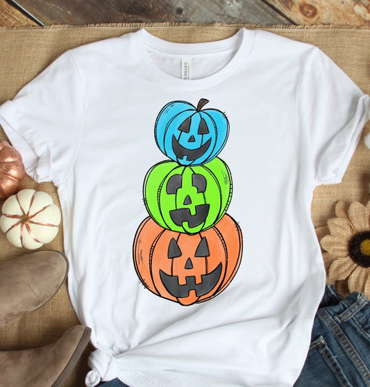 Turquoise green orange stacked pumpkins Halloween DTF TRANSFERPRINT TO ORDER - Do it yourself Transfers