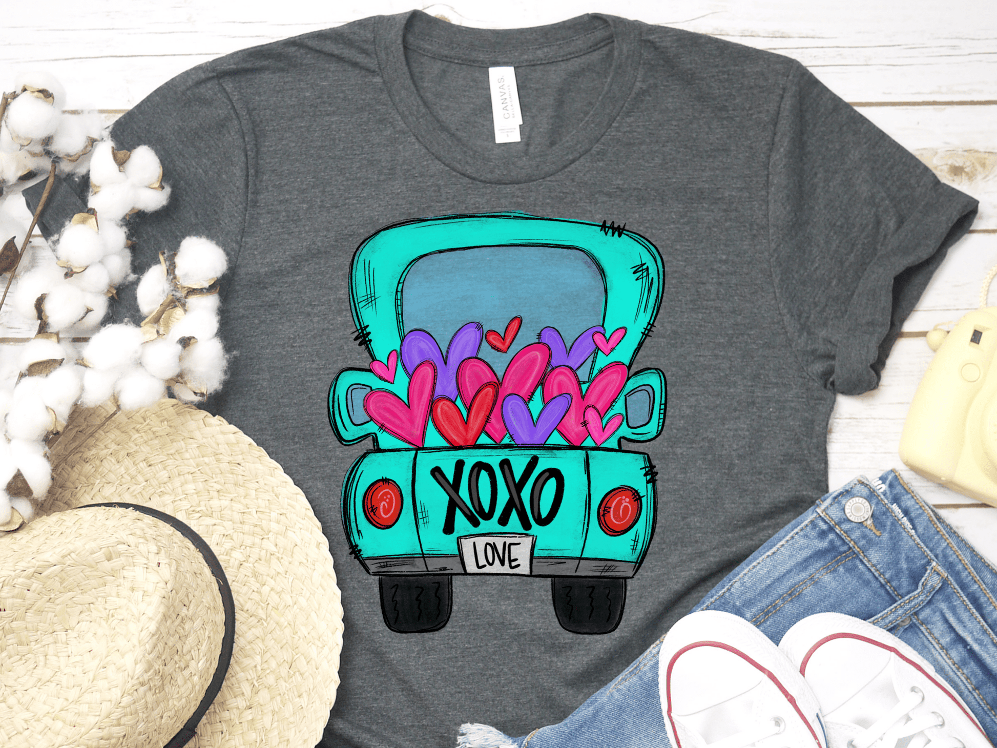 XOXO truck turquoise love valentines DTF TRANSFERPRINT TO ORDER - Do it yourself Transfers