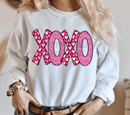 XOXO Valentine's Day PINK Light pink hearts size ADULT 12x7.7 DTF TRANSFERPRINT TO ORDER - Do it yourself Transfers