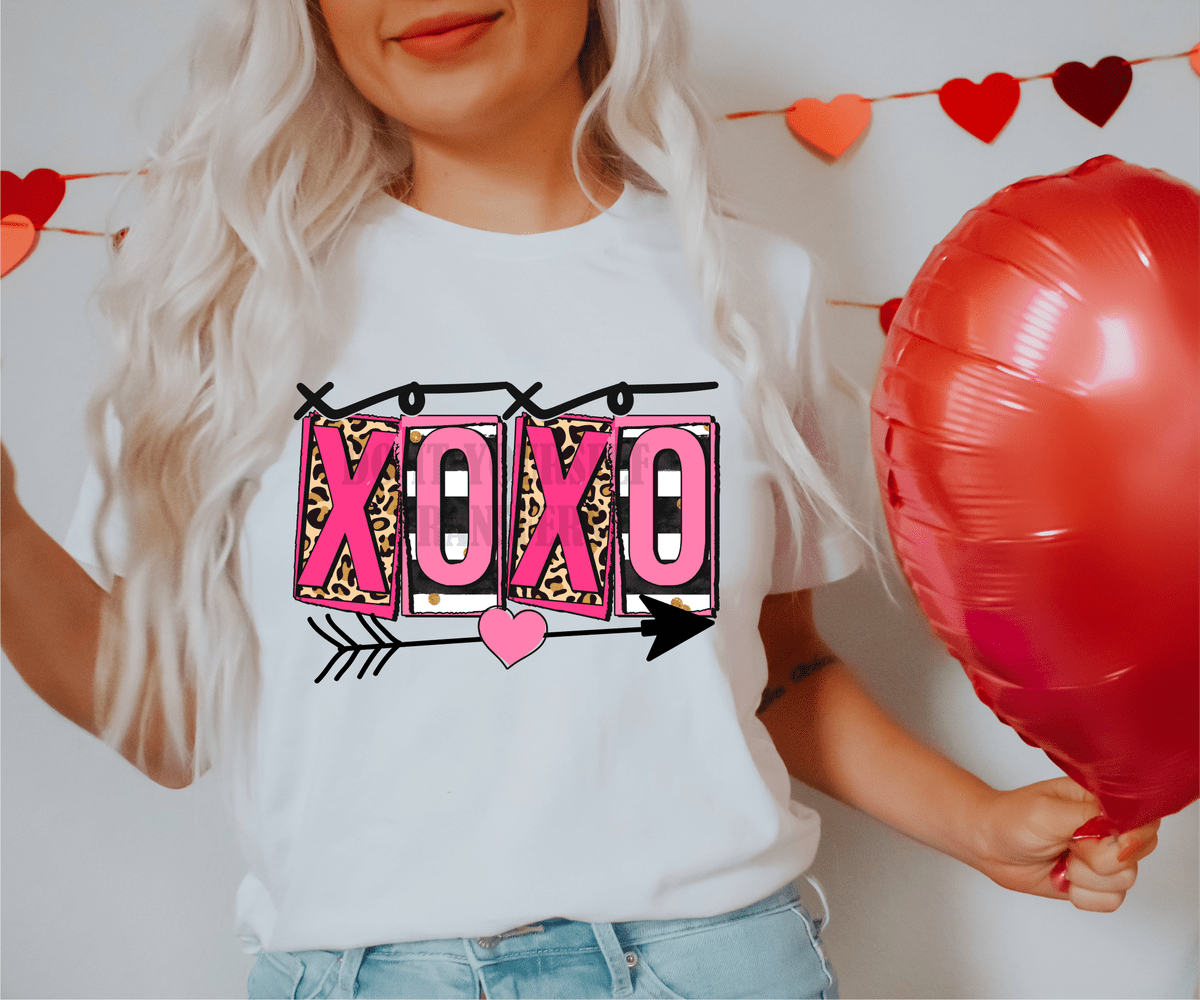 XOXO XOXO Pink black white stripe arrow leopard Valentine's size ADULT .5 DTF TRANSFERPRINT TO ORDER - Do it yourself Transfers